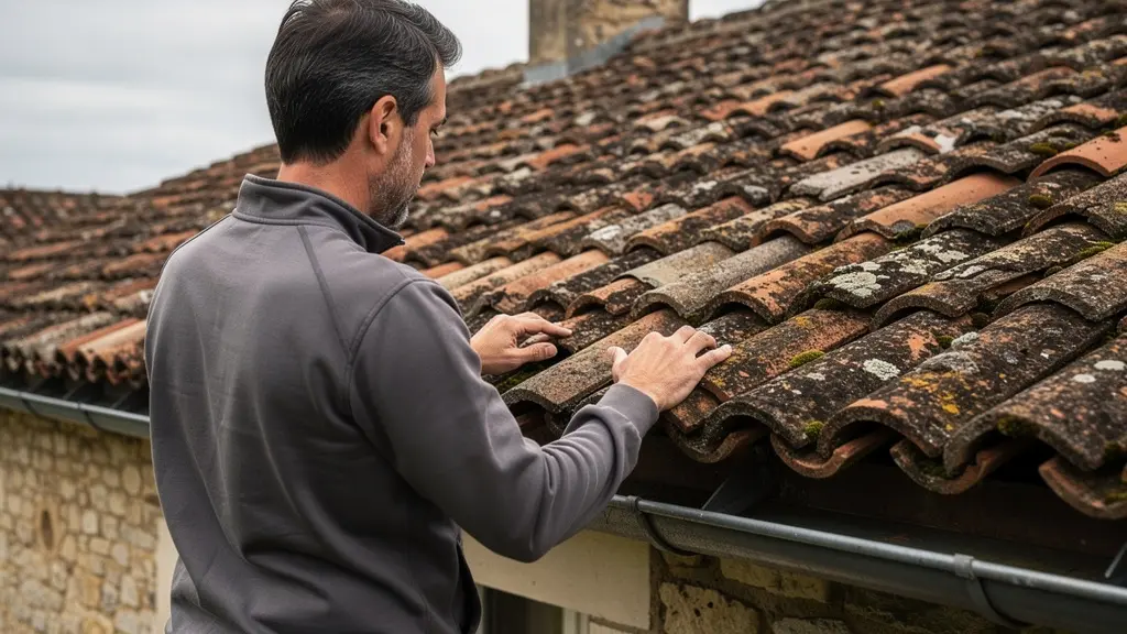 Inspection de la toiture d'une maison ancienne en Corrèze