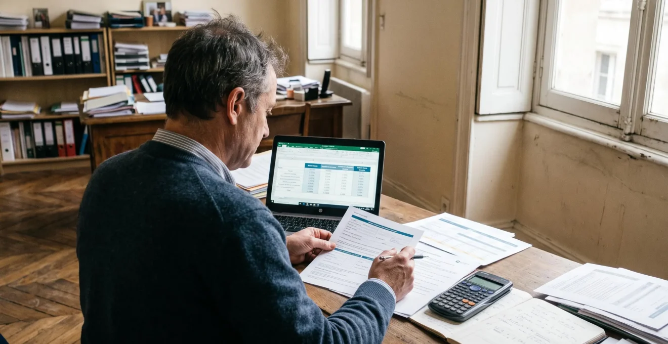 Un courtier compare des offres de prêt sur son ordinateur dans son bureau.
